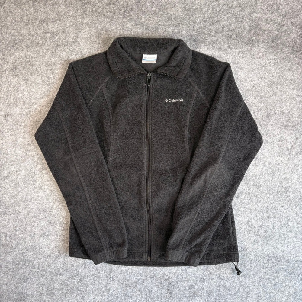 Columbia Womens Black Full Zip Fleece Jacket Mock Neck Outdoor Midweight Medium